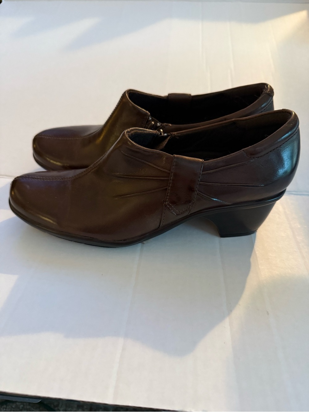 Clarks Dark Brown Low Heel Slip-On Dress Shoes